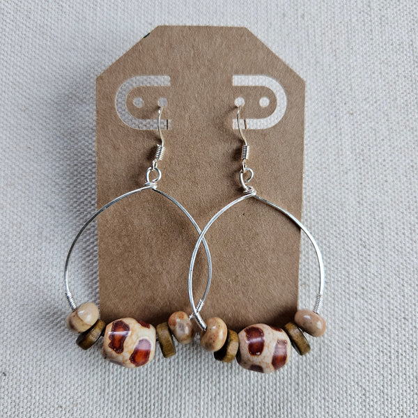 Giraffe, Agate and Wood Beaded Hoops