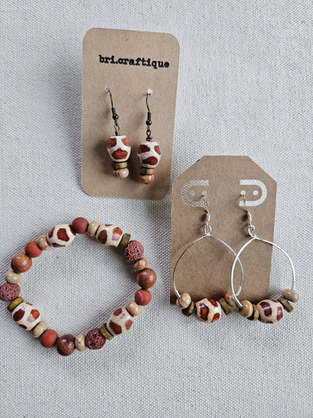 Giraffe, Agate and Wood Drop Earrings