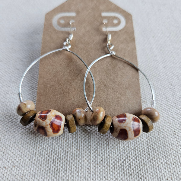 Giraffe, Agate and Wood Beaded Hoops