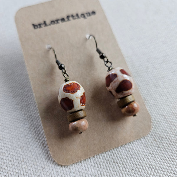Giraffe, Agate and Wood Drop Earrings