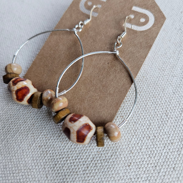 Giraffe, Agate and Wood Beaded Hoops