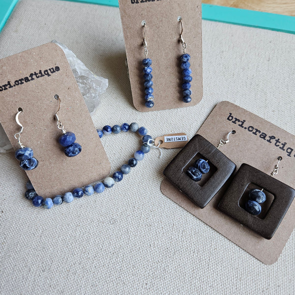 Tiered Sodalite Gem Dangle Earrings