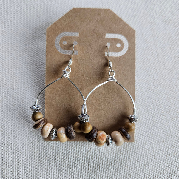 Brown Agate and Coconut Beaded Hoops