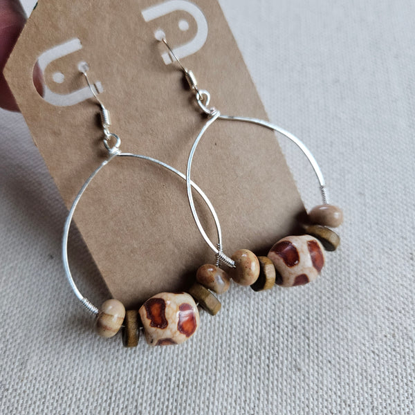 Giraffe, Agate and Wood Beaded Hoops