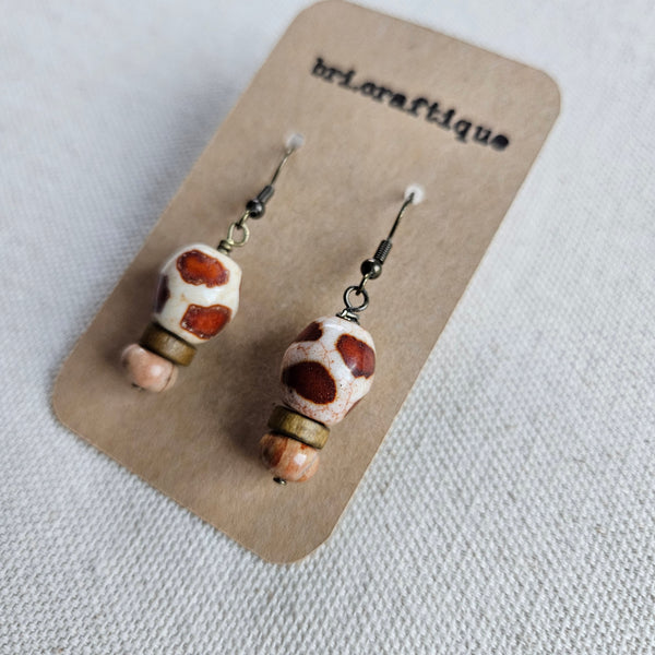 Giraffe, Agate and Wood Drop Earrings