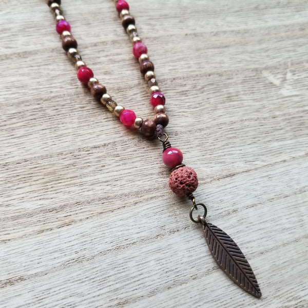 Red Shell Beaded Leaf Necklace