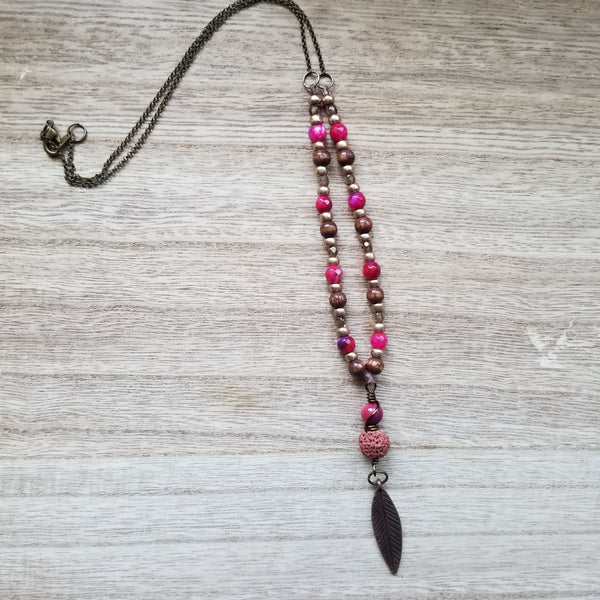 Red Shell Beaded Leaf Necklace