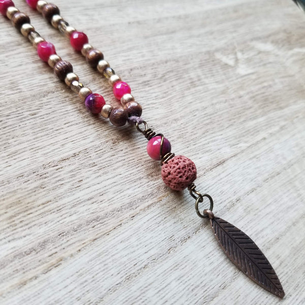Red Shell Beaded Leaf Necklace