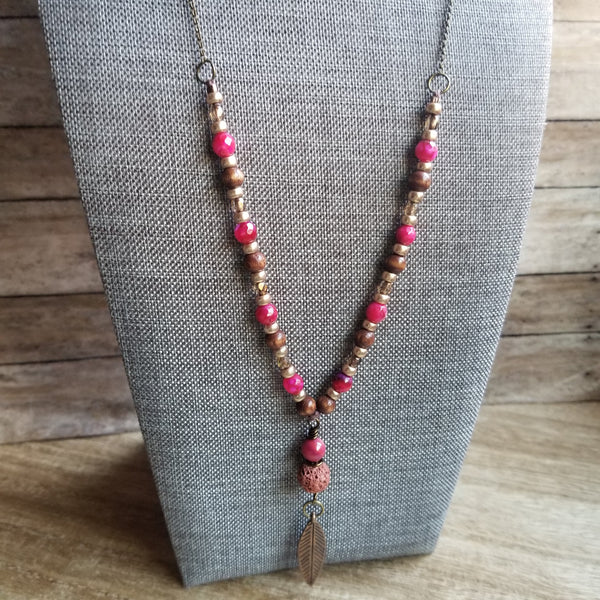 Red Shell Beaded Leaf Necklace