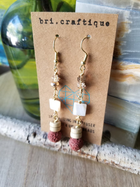 White Shell and Red Lava Dangle Earrings