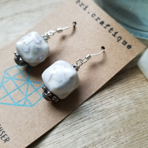 White Ceramic Drop Earrings