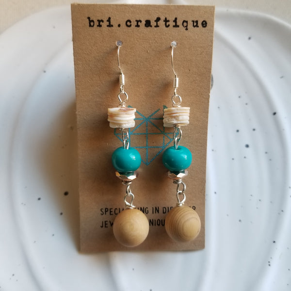 Pocahontas Shell + Wood Dangle Earrings