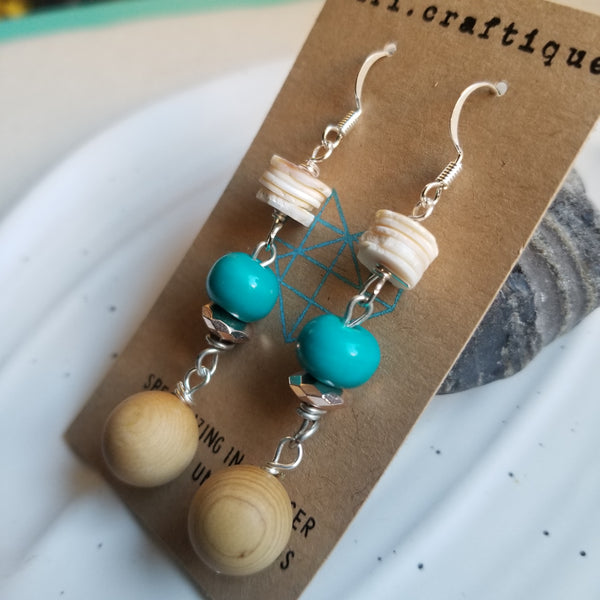 Pocahontas Shell + Wood Dangle Earrings
