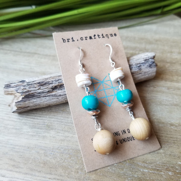 Pocahontas Shell + Wood Dangle Earrings