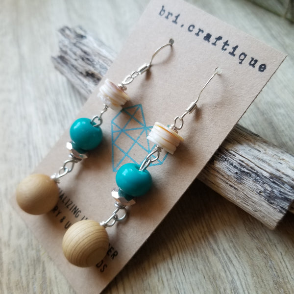 Pocahontas Shell + Wood Dangle Earrings