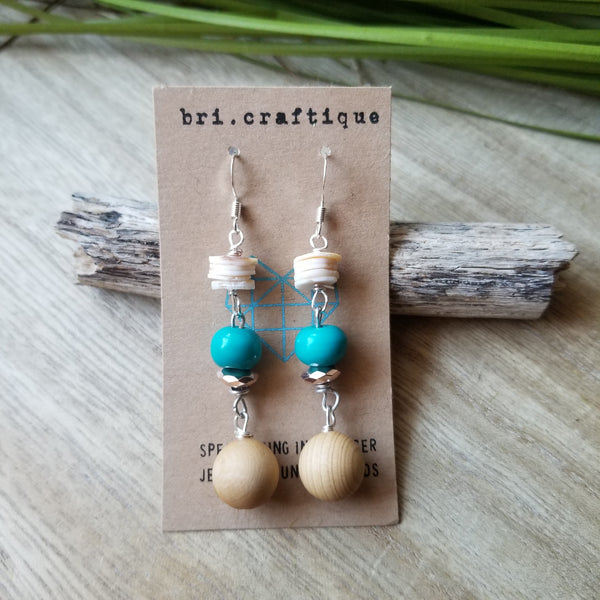 Pocahontas Shell + Wood Dangle Earrings