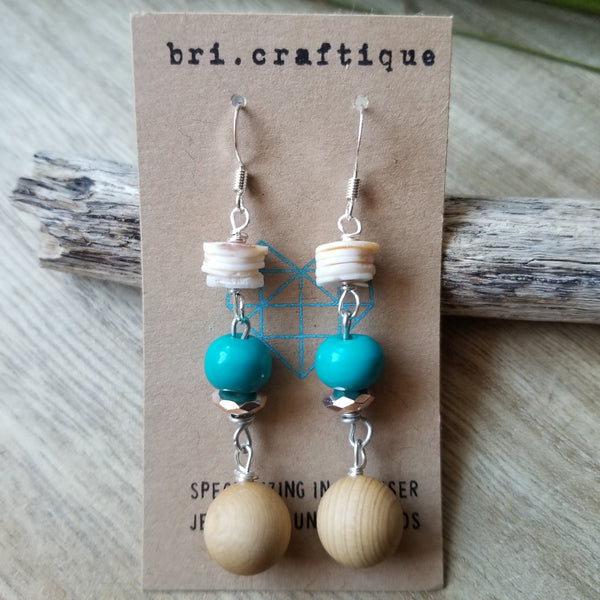 Pocahontas Shell + Wood Dangle Earrings