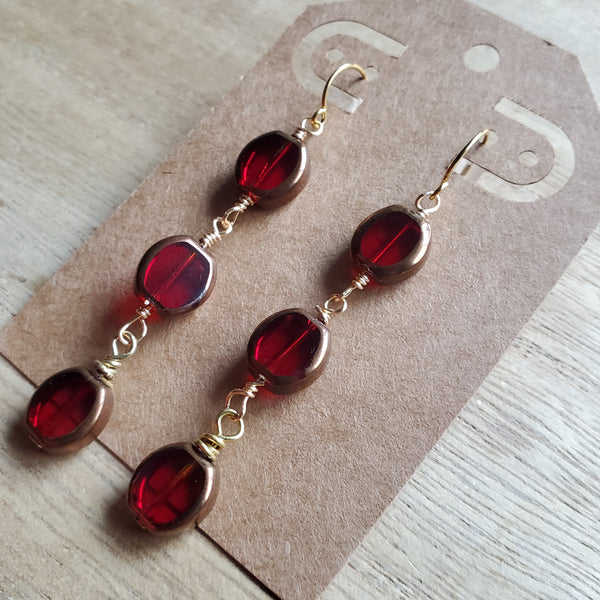 Red Glass Tiered Glass Earrings