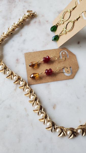 Ruby Red and Golden Topaz Teardrop Earrings