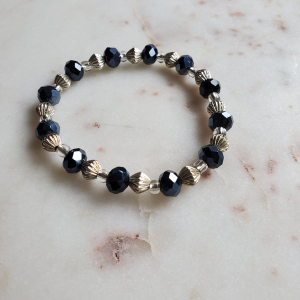 Sapphire Blue Crystal and Silver Beaded Bracelet