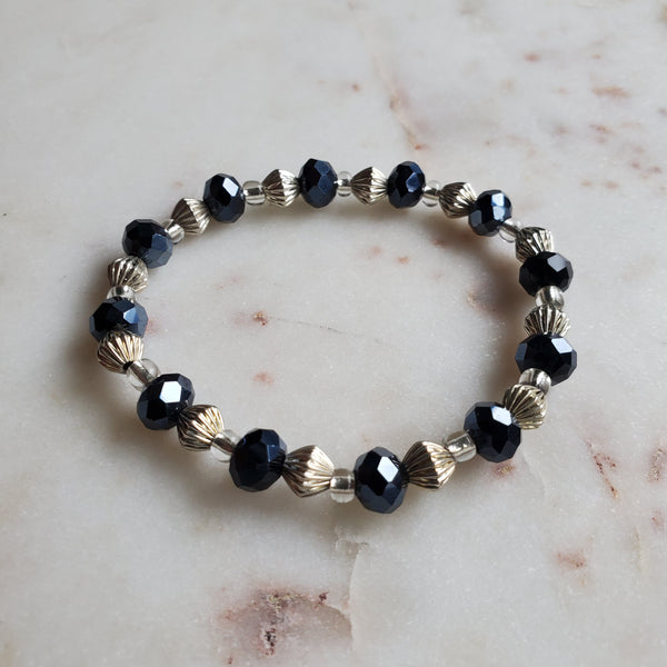 Sapphire Blue Crystal and Silver Beaded Bracelet