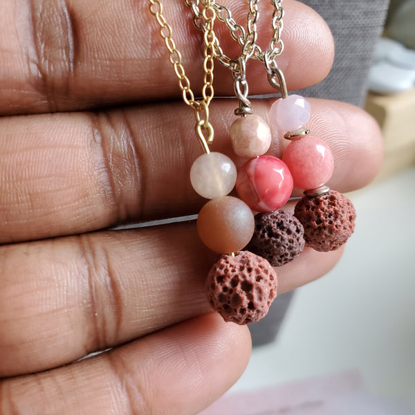 Pink Quartz Lava Diffuser Necklace