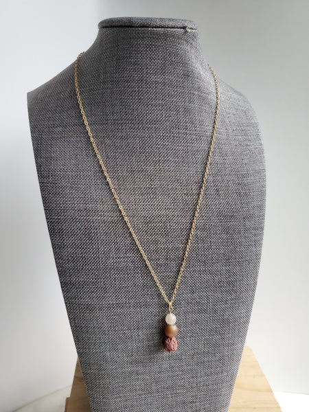 Pink Opal and Rose Druzy Lava Diffuser Necklace
