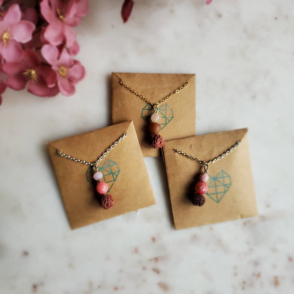 Pink Opal and Rose Druzy Lava Diffuser Necklace