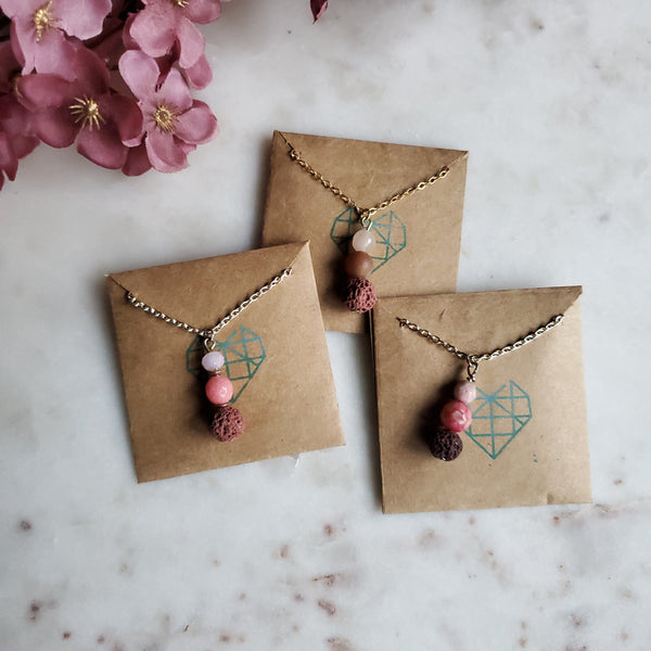 Pink Agate Lava Diffuser Necklace