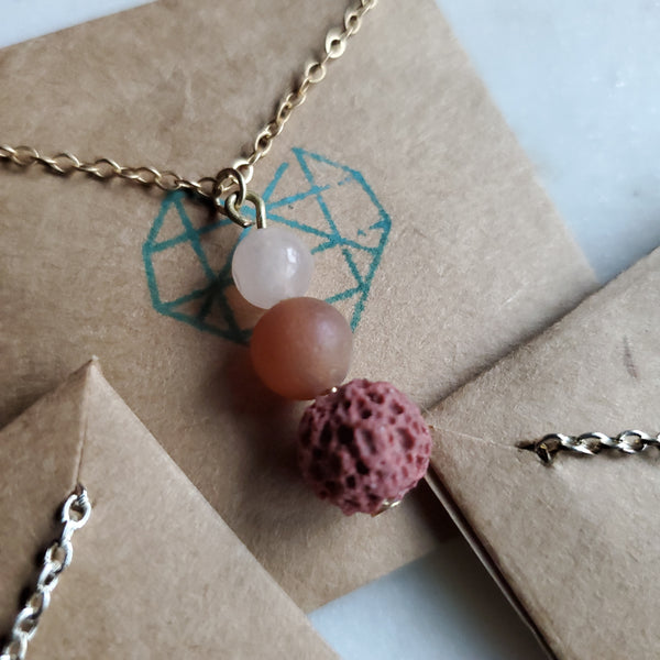 Pink Opal and Rose Druzy Lava Diffuser Necklace