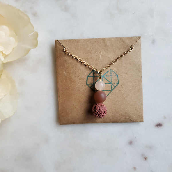 Pink Opal and Rose Druzy Lava Diffuser Necklace