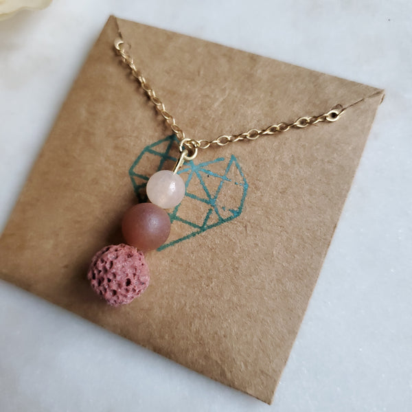 Pink Opal and Rose Druzy Lava Diffuser Necklace