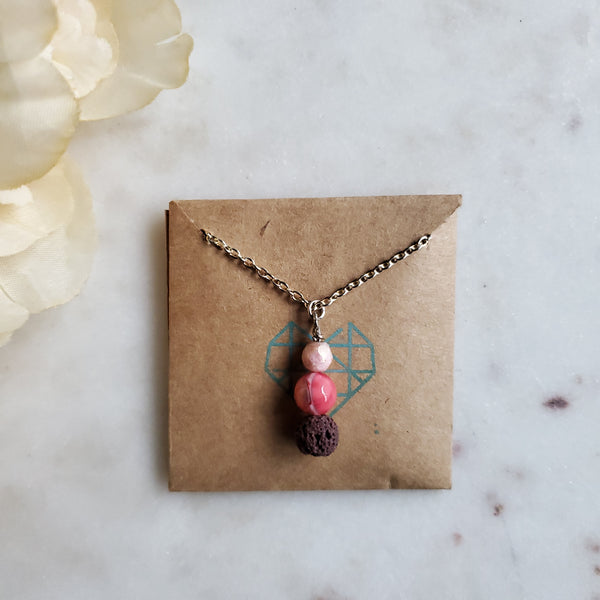 Pink Agate Lava Diffuser Necklace