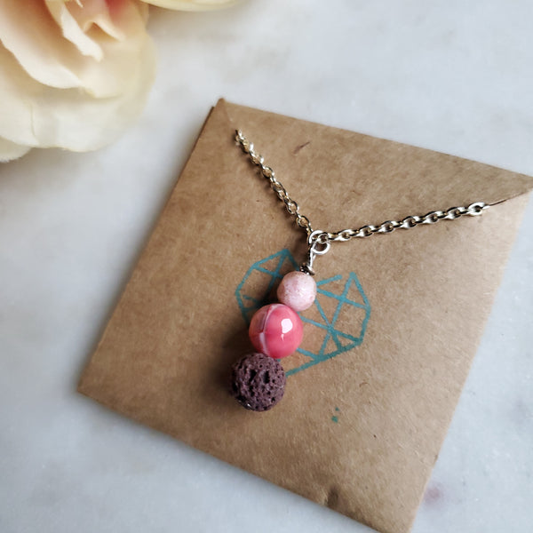 Pink Agate Lava Diffuser Necklace