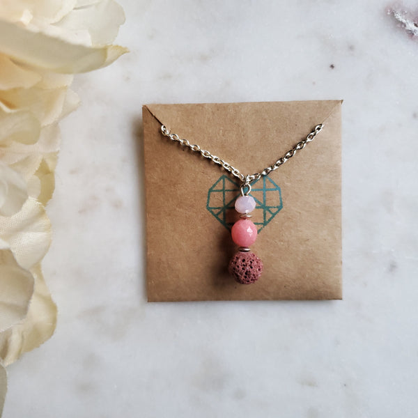 Pink Quartz Lava Diffuser Necklace