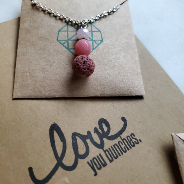 Pink Quartz Lava Diffuser Necklace