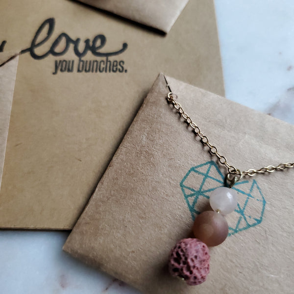 Pink Opal and Rose Druzy Lava Diffuser Necklace