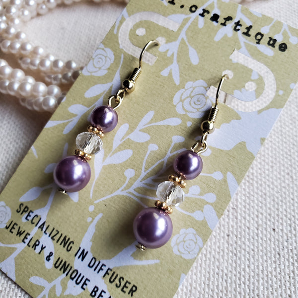 Purple Pearl Drop Earrings
