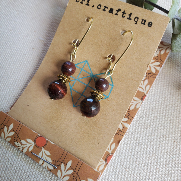 Red Tiger Eye Drop Earrings