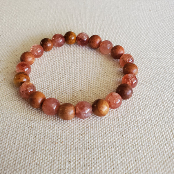 Sunstone and Wood Mix Beaded Bracelet