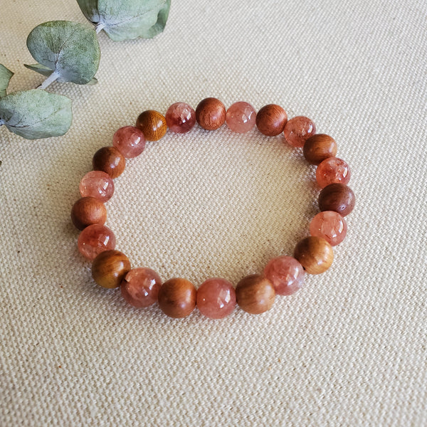 Sunstone and Wood Mix Beaded Bracelet