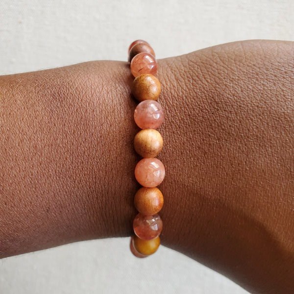 Sunstone and Wood Mix Beaded Bracelet