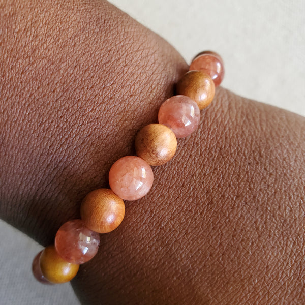 Sunstone and Wood Mix Beaded Bracelet