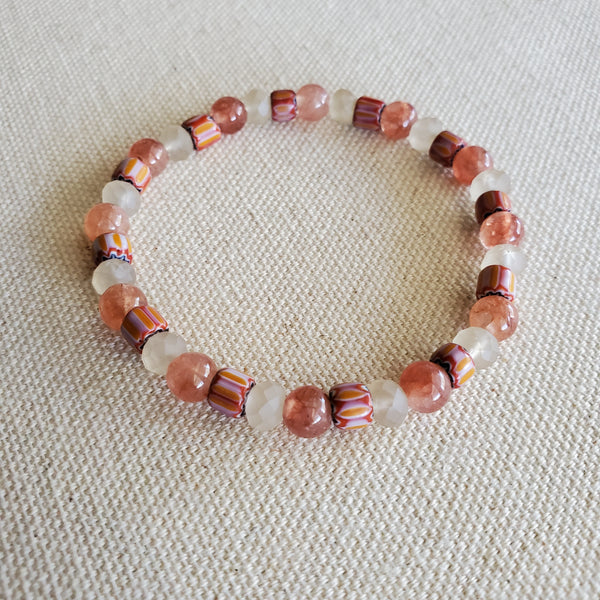 Sunstone and Chevron Beaded Bracelet