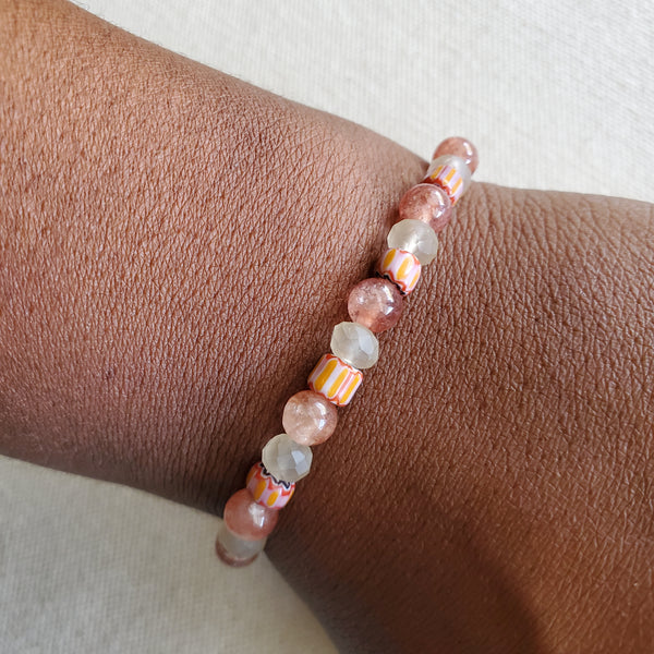 Sunstone and Chevron Beaded Bracelet