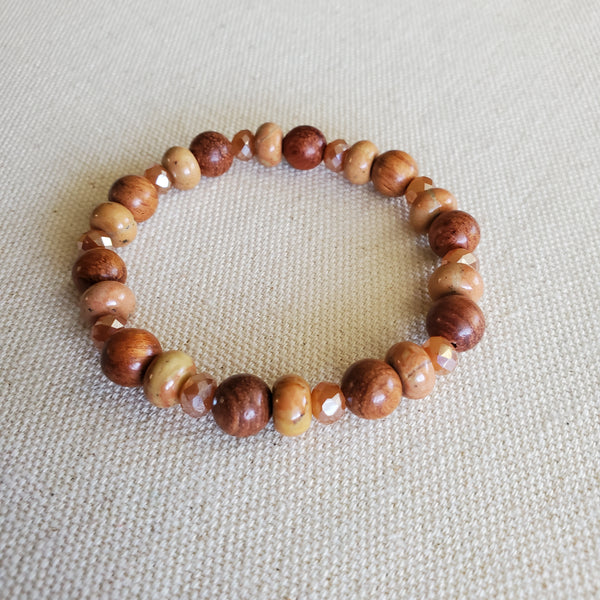 Earthy Wood and Jasper Stone Beaded Bracelet