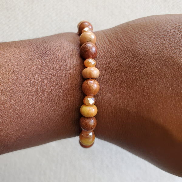 Earthy Wood and Jasper Stone Beaded Bracelet