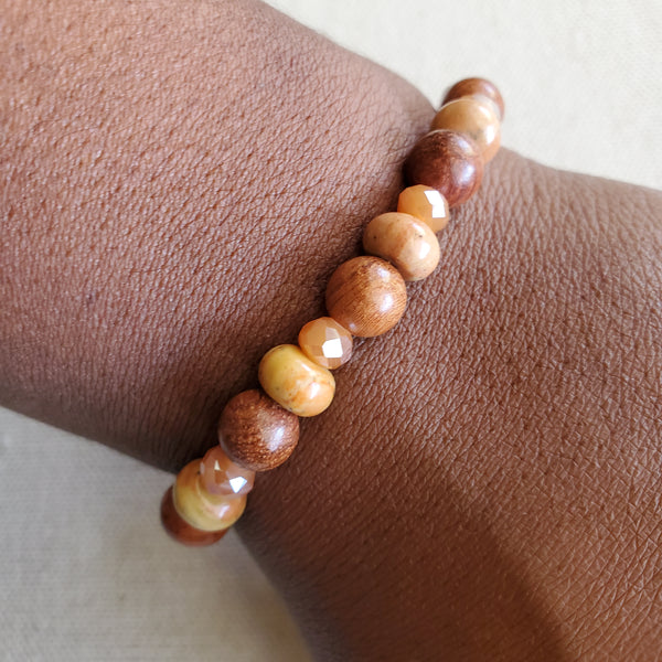Earthy Wood and Jasper Stone Beaded Bracelet