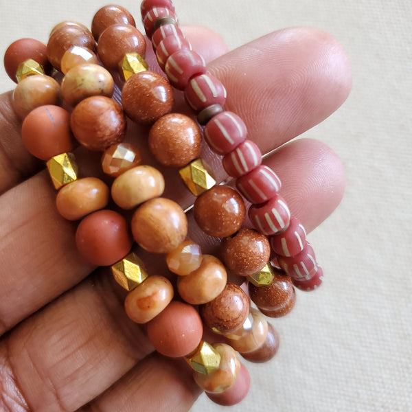 Earthy Wood and Jasper Stone Beaded Bracelet