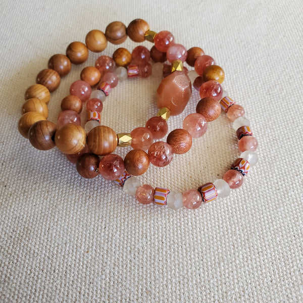 Earthy Wood and Jasper Stone Beaded Bracelet